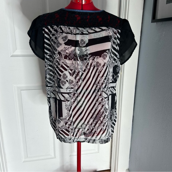 Lavena Patchwork Denim and Lace Top polyester Lg - Picture 3 of 7